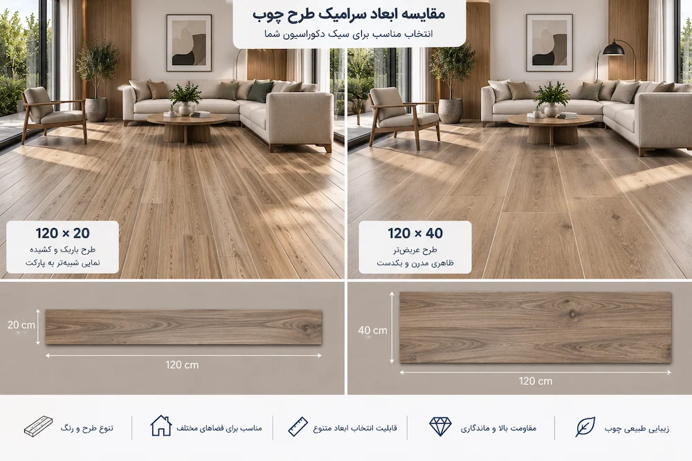 ابعاد سرامیک طرح چوب