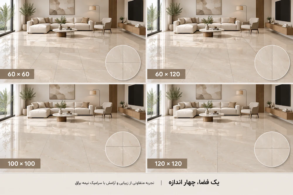ابعاد سرامیک نیمه براق